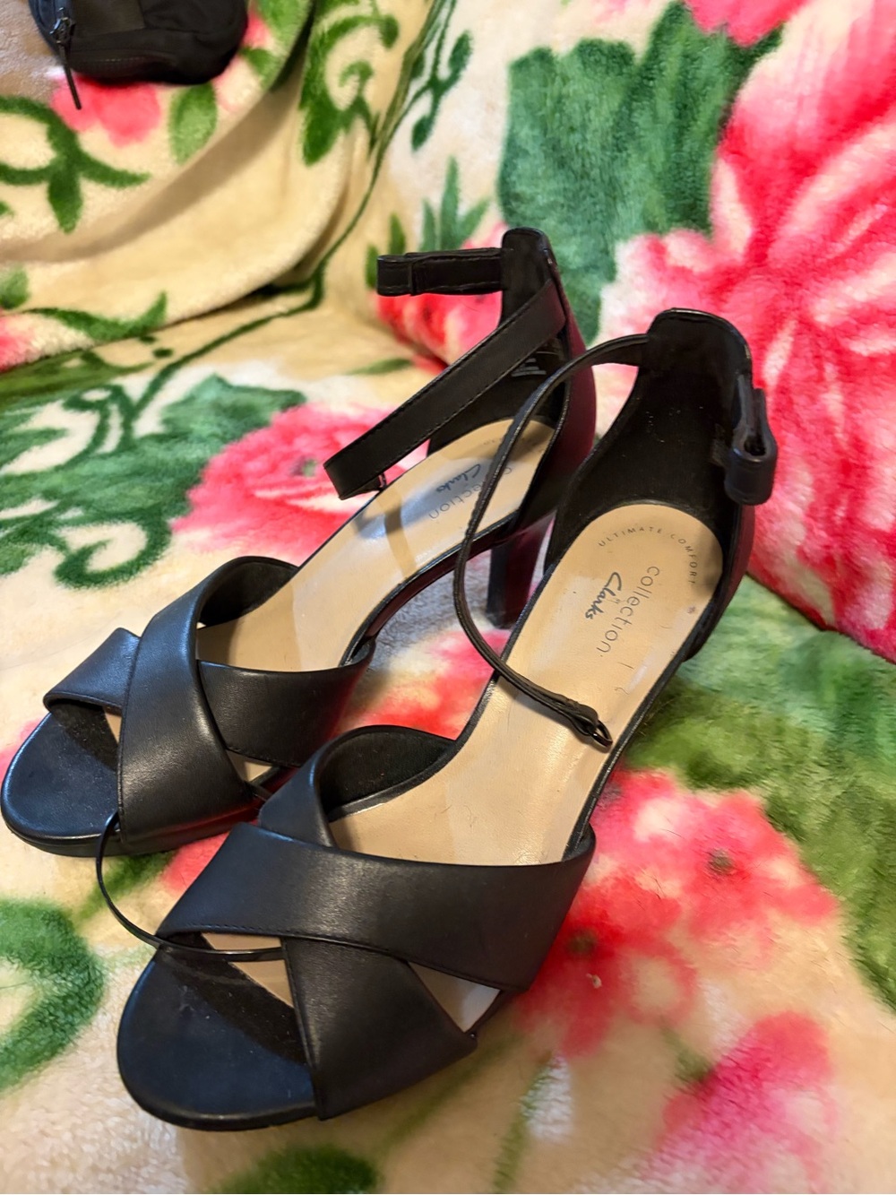 Clarks Black Leather Crisscross Ankle-Strap Heels - Picture 4 of 9